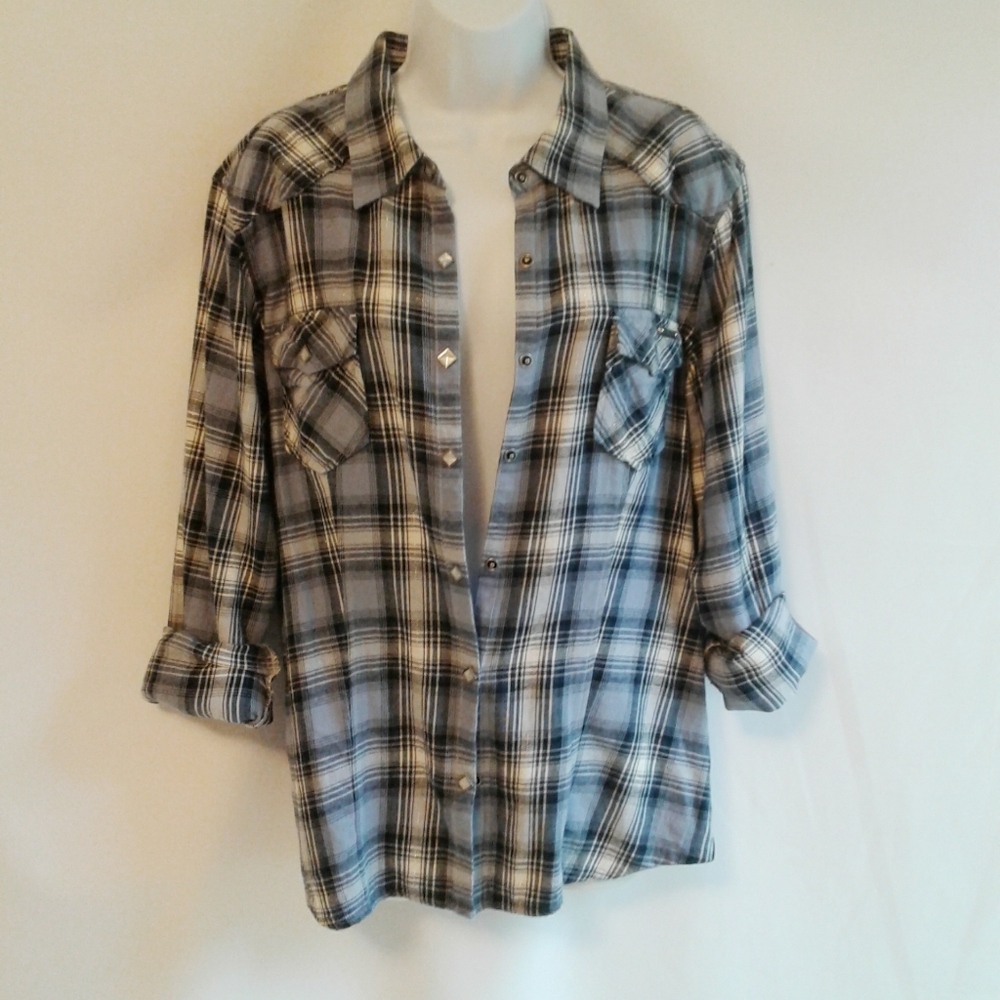 Harley-Davidson Black and White Plaid Button Down Shirt